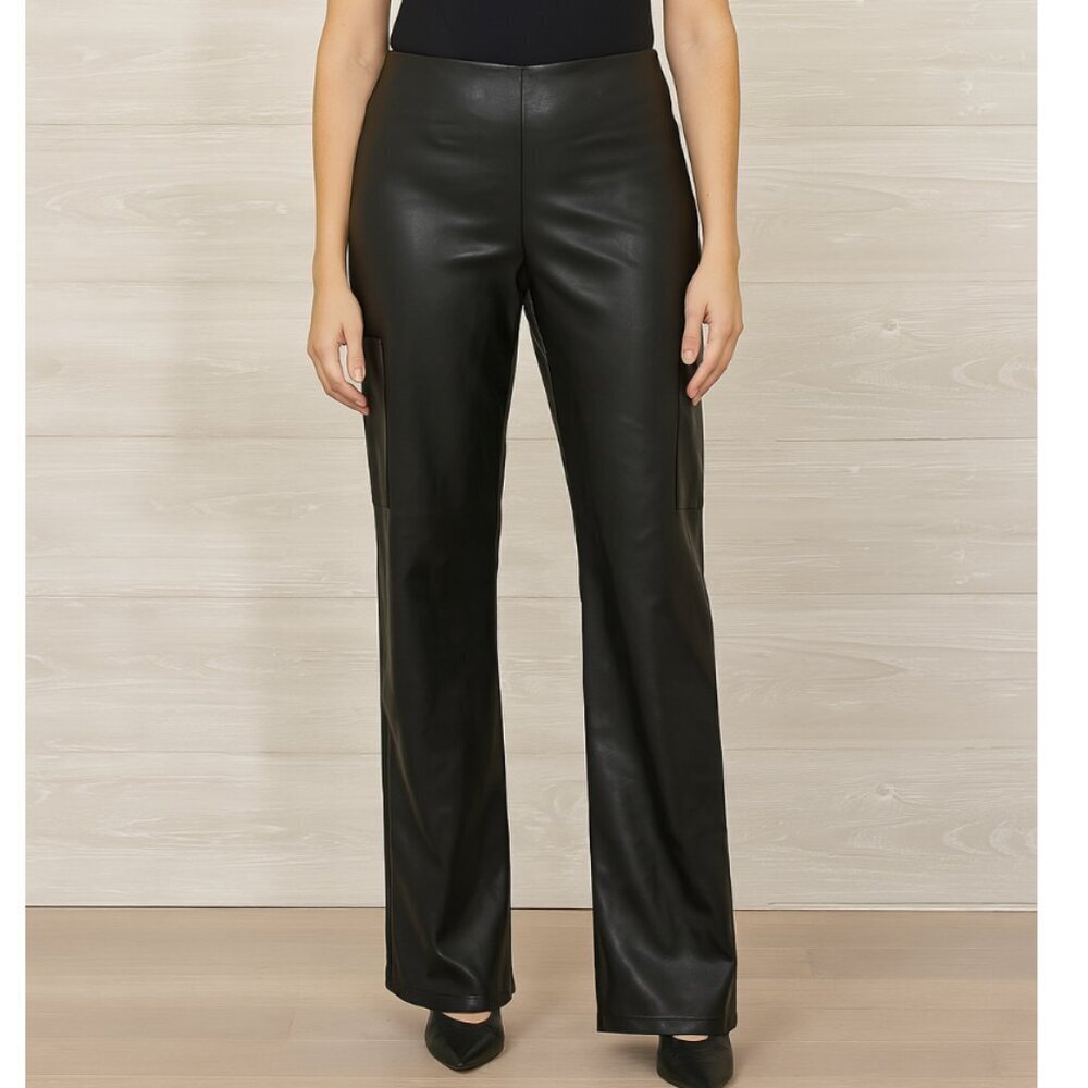 Tinseltown Women's Black High Waisted Faux Leather Straight Leg Trouser Pants